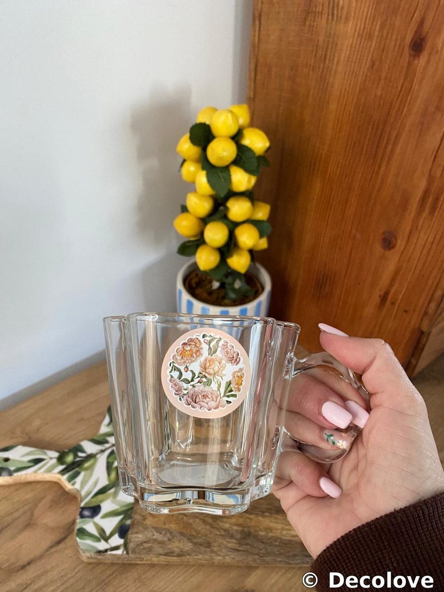 Vaso cristal cuadrado floral rosa