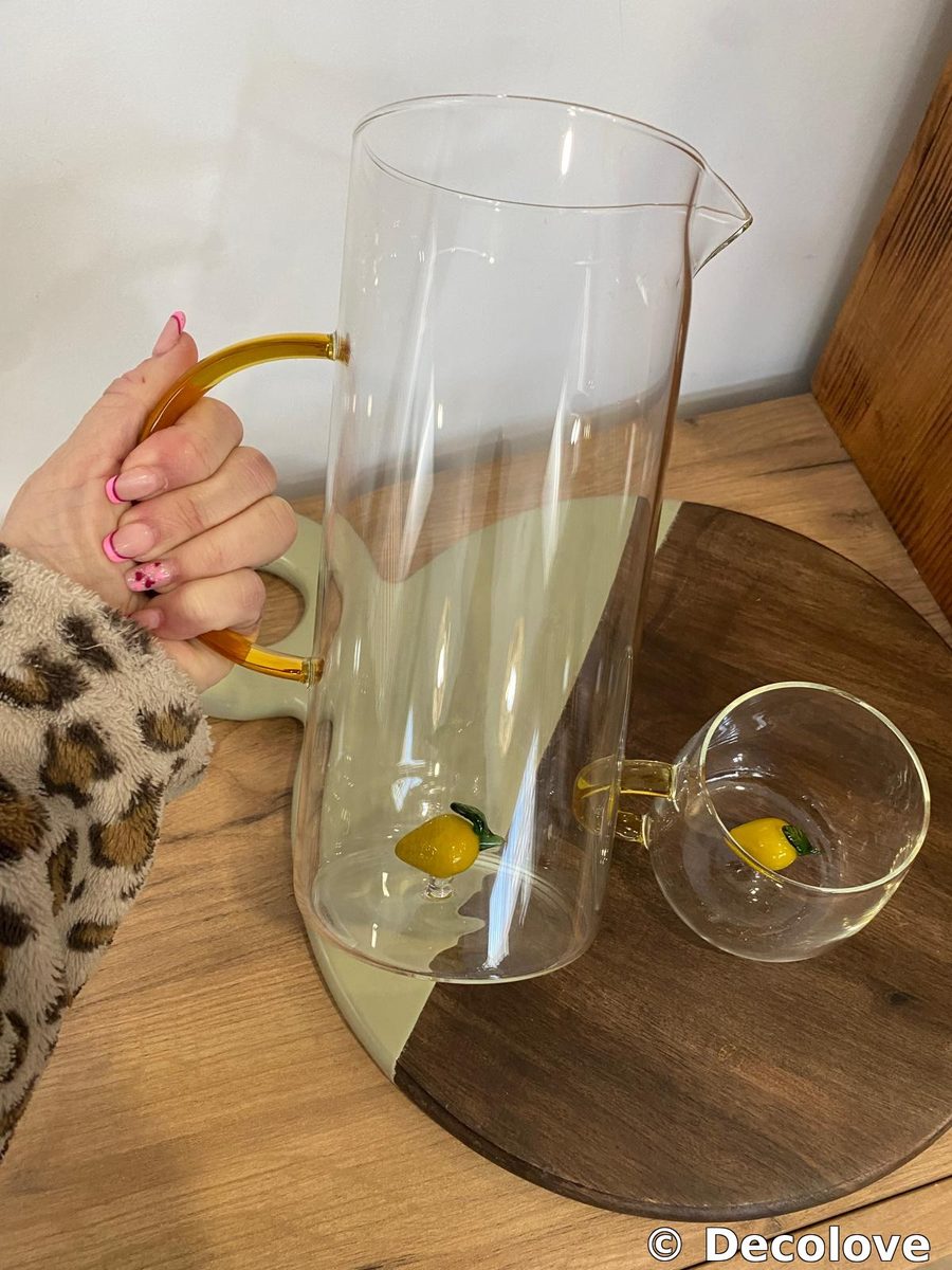 Set jarra + vaso limón cristal