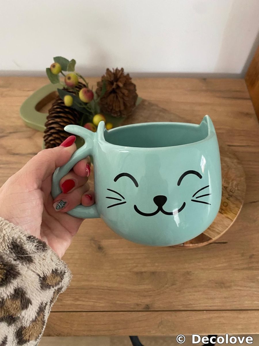 Set gato azul handpainted (taza + dispensador)