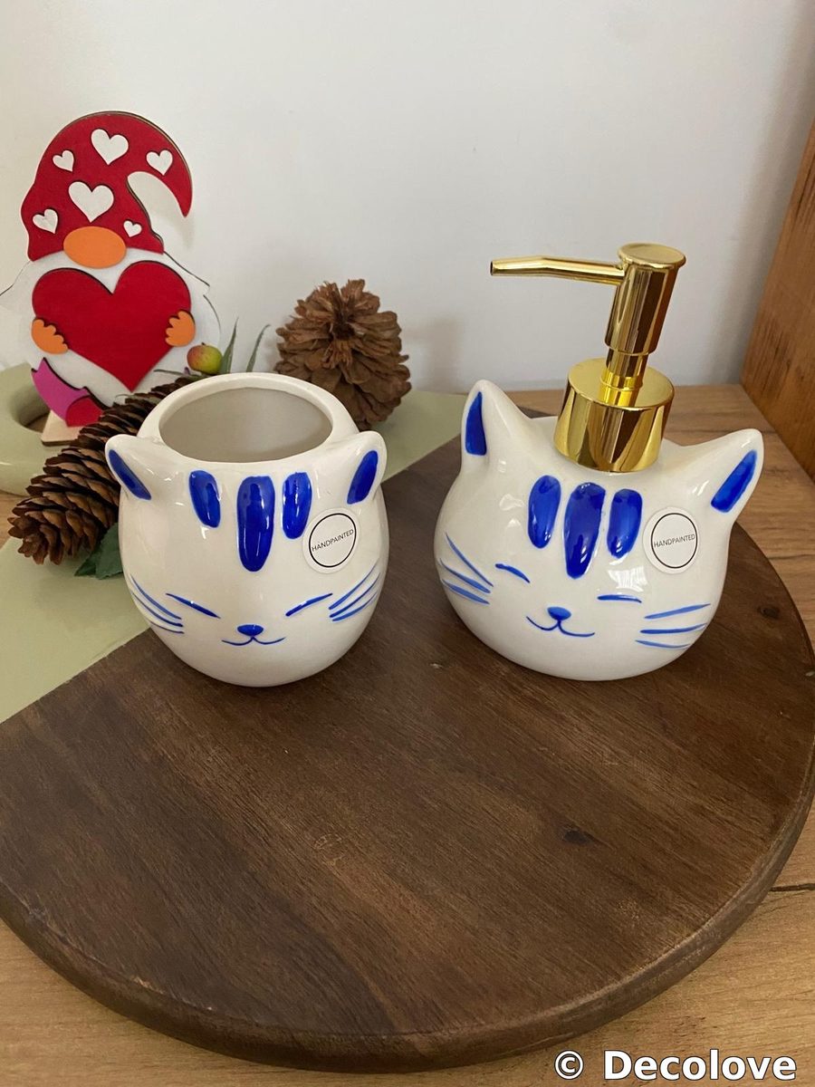 Set gato blanco (taza + dispensador dorado) · foto 2
