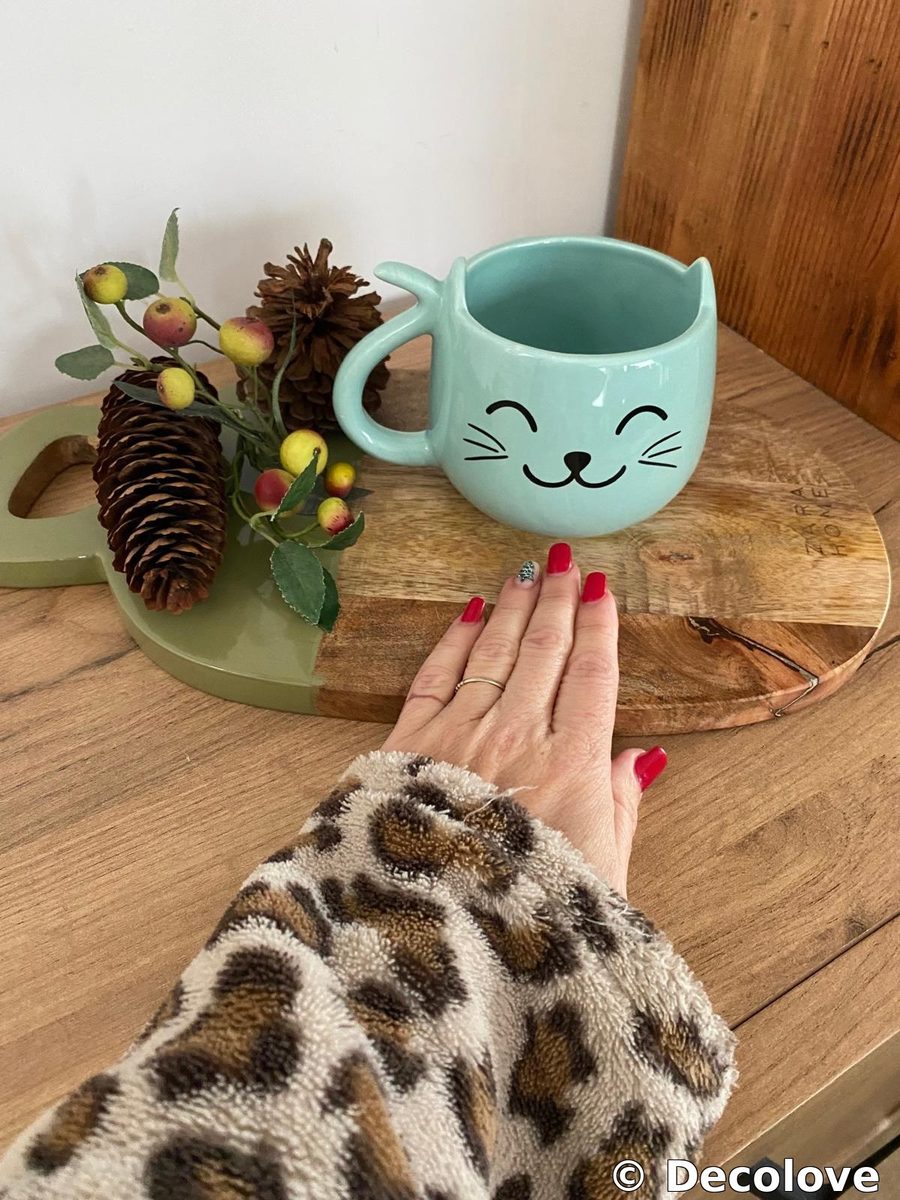 Set gato azul handpainted (taza + dispensador) · foto 3