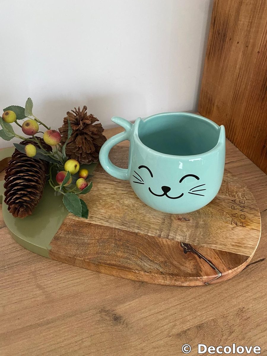Set gato azul handpainted (taza + dispensador) · foto 4
