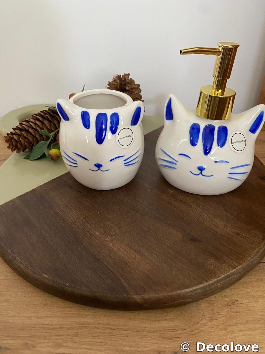 Set gato blanco (taza + dispensador dorado) · foto 3